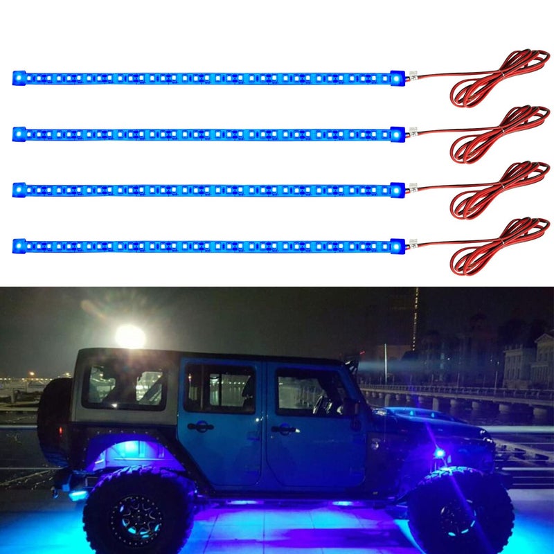 YM EBright YM E-Bright Blue Led Strip Lights for Cars, 30CM Waterproof Car Underglow Lights Motorcycles Golf Cart Boat Decoration Led Interior Exterior Lights Strip,DC-12V,Pack of 4 - Image 1
